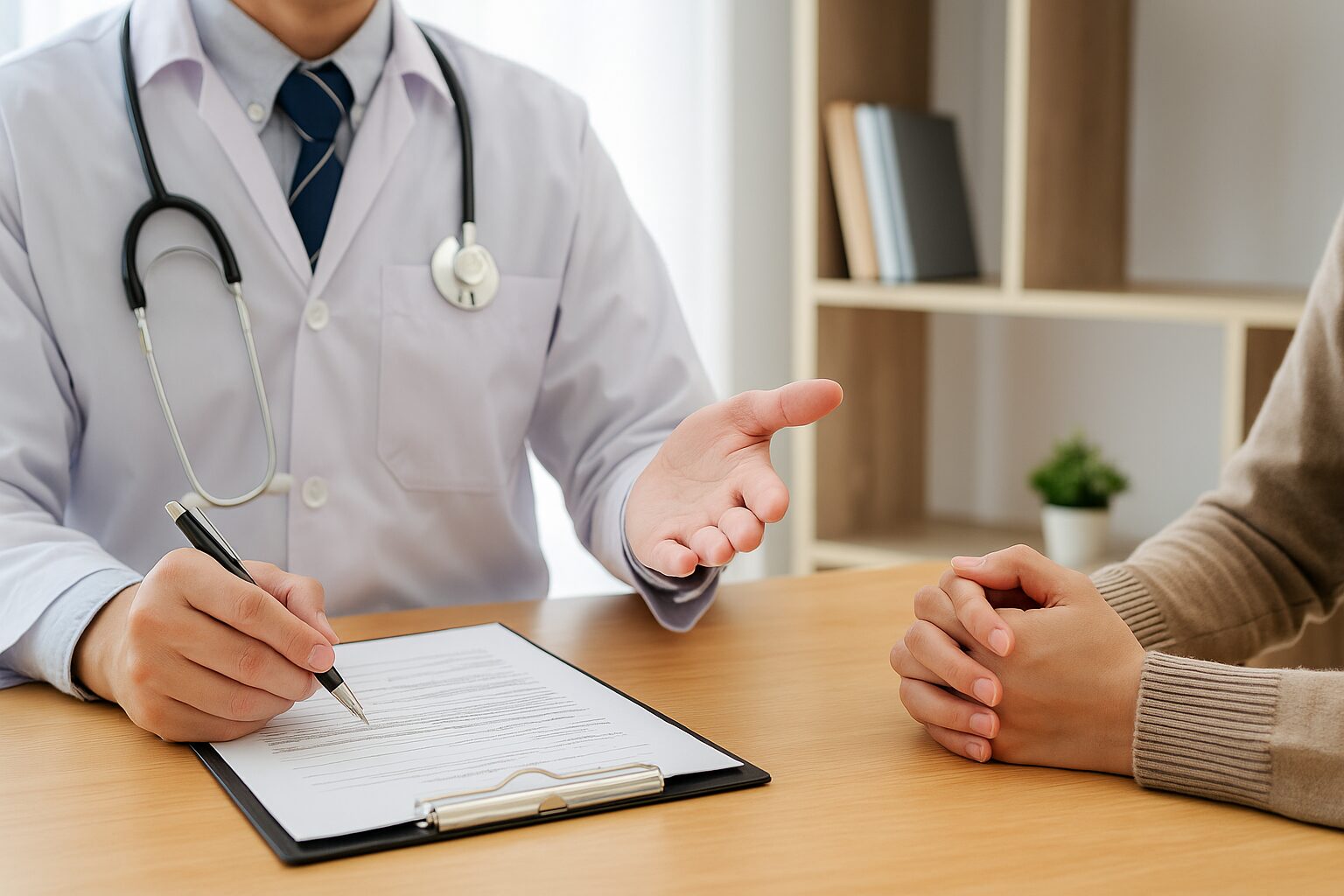 がん保険の相談をする患者と医師の対話の様子